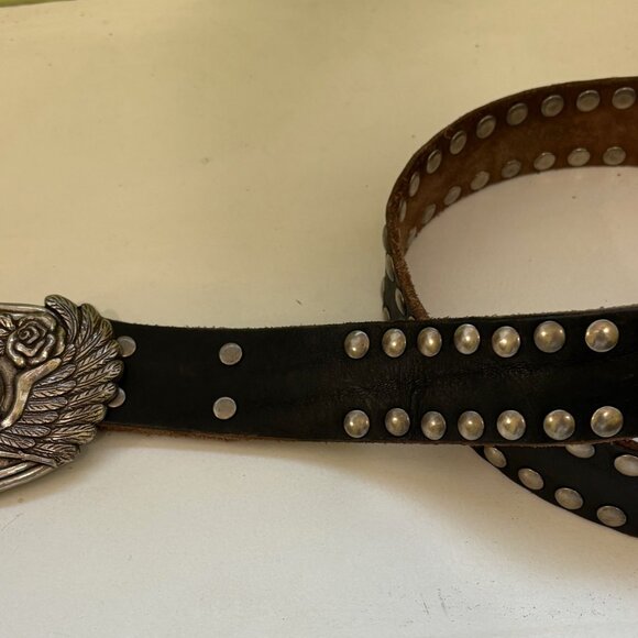 Leather Rock Biker Studded Belt with Skull Buckle main image 7